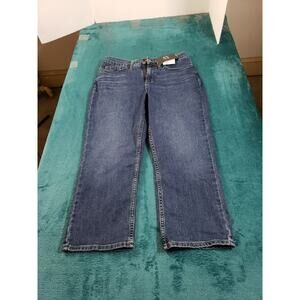Lee Jeans Sz 8 Womens Blue Stretch Pants Ladies Stormy Lines Mid Rise Capri NWT